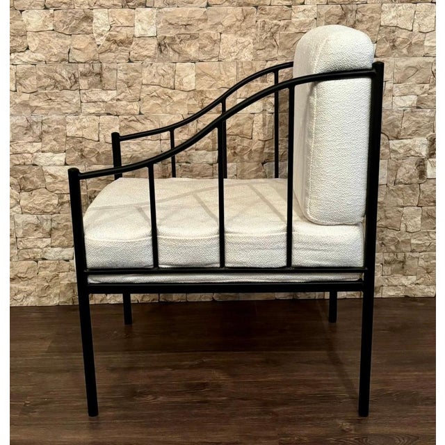 Wrought Iron Black Lounge Chair with White Fabric For Sale - Image 16 of 18