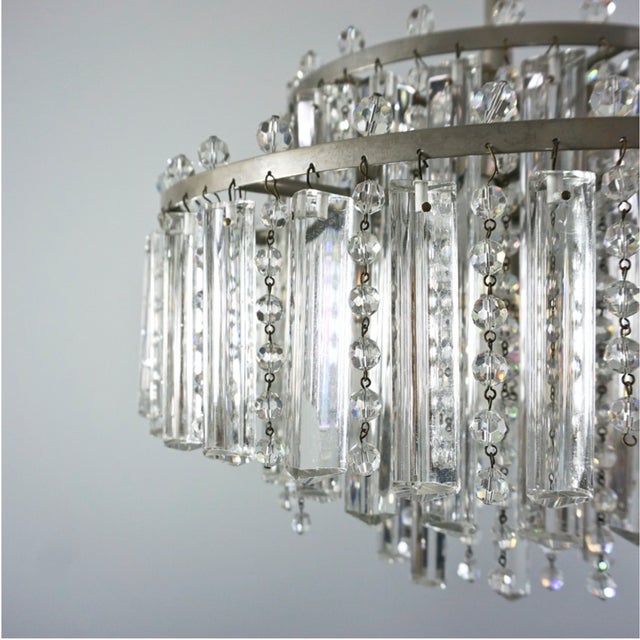 Mid-Century Modern Vintage Chandelier with Floodlight Prisms and Rhinestone Beads Nickel, 1960s For Sale - Image 3 of 13
