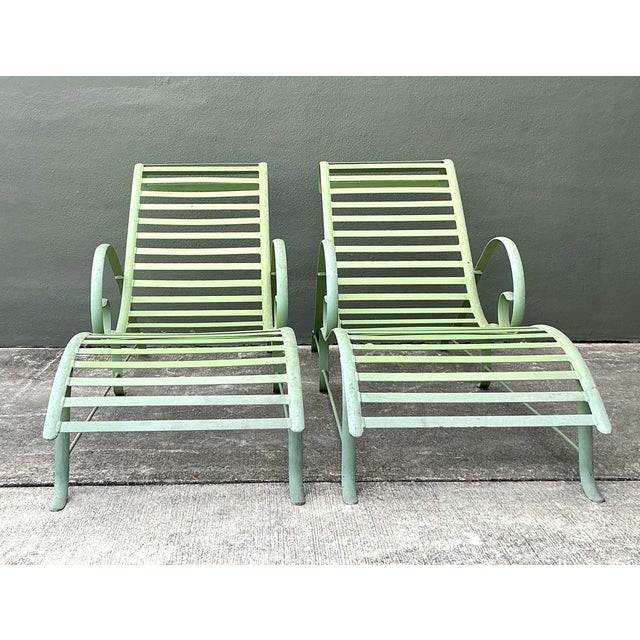 Vintage Regency Cast Aluminum Wave Chaise Lounge Chairs - A Pair For Sale - Image 9 of 12