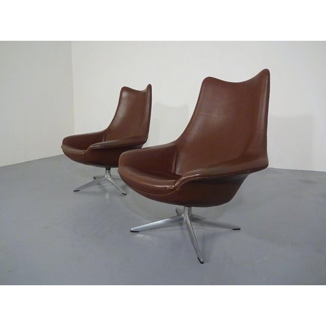 Danish Pirouette Swivel Chair in Leather by H. W. Klein for Bramin, 1960s For Sale - Image 4 of 18