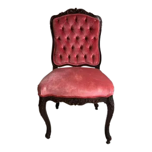 Antique Louis XV Oak Carved Upholstered Side Chair. 19th Century