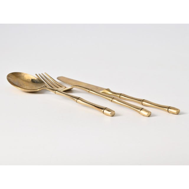 Metal Vintage Bamboo Pattern Brass Cutlery, 1970s, Set of 36 For Sale - Image 7 of 8
