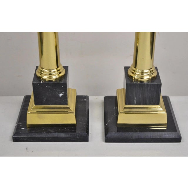 Vintage French Empire Brass & Italian Black Marble Column Table Lamps - A Pair For Sale In Philadelphia - Image 6 of 12