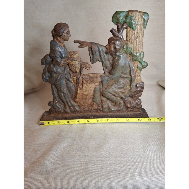 American Antique Cast Iron "Rebecca at the Well" Biblical Figural Doorstop – Original Paint, C. 1890 For Sale - Image 3 of 16