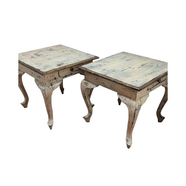 French Provincial Antique French Provincial Distressed Side Tables Set For Sale - Image 3 of 9