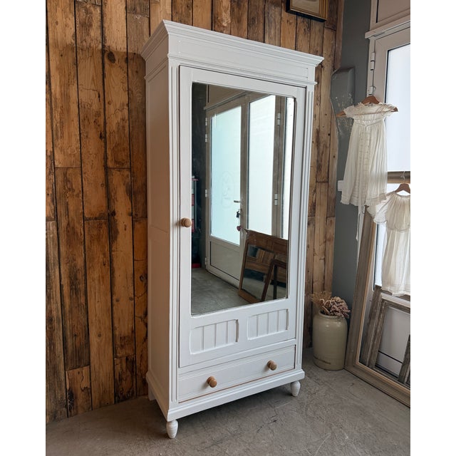 White Antique White Mirrored Wardrobe, 1890s For Sale - Image 8 of 13