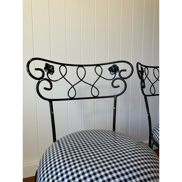 Mid 20th Century Vintage Wrought Iron Dining Chairs With Gingham Seats, Set of 4 For Sale - Image 5 of 12