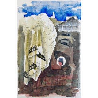 Moses Bagel Bahelfer, Polish French Judaica Watercolor Gouache Painting Original Bauhaus Yiddish Art For Sale
