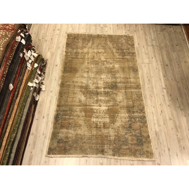 1960s Vintage Tan Nomadic Distressed Wool Floor Rug For Sale - Image 11 of 11