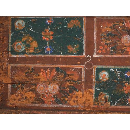 Wood Antique Storage Trunk with Floral Decoration, 1895 For Sale - Image 7 of 11