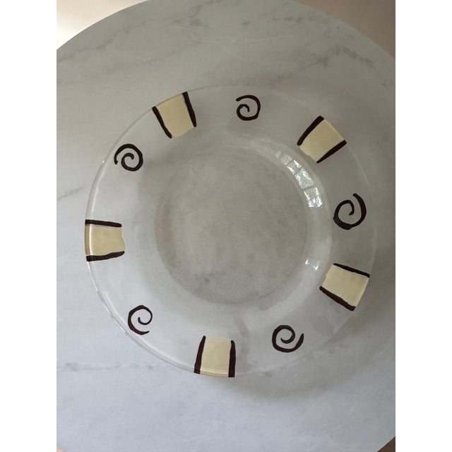 A chic set of 5 vintage frosted/clear glass salad or appetizer plates featuring a bold postmodern border — alternating...