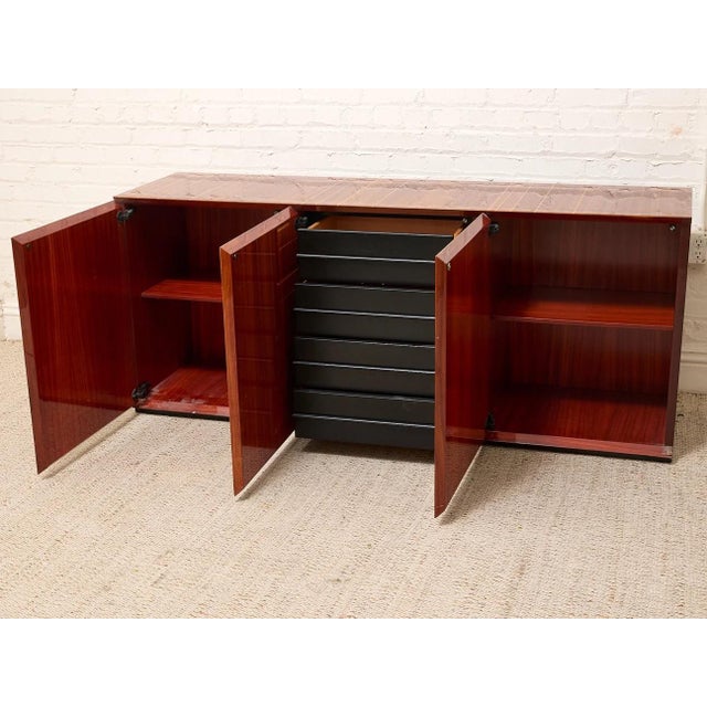Vintage Italian High-Gloss Wood Three-Door Credenza For Sale - Image 4 of 12