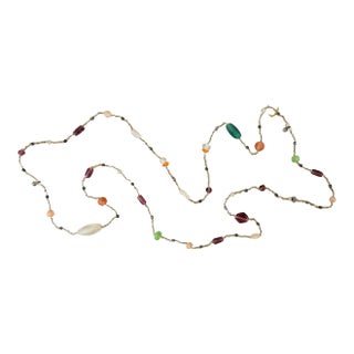 Vintage Multicolor Long Strand Glass Beaded Necklace For Sale