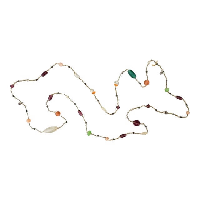 Vintage Multicolor Long Strand Glass Beaded Necklace For Sale