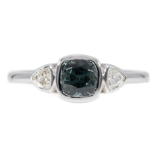 Blue Spinel Ring With Earth-Mined Diamond Accents in Solid 14k Gold, Cushion 5mm, Size 6.75 For Sale