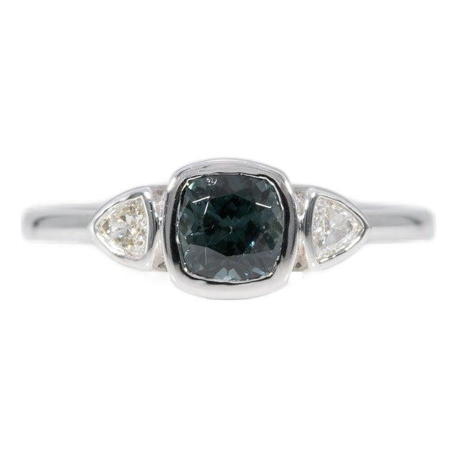 Blue Spinel Ring With Earth-Mined Diamond Accents in Solid 14k Gold, Cushion 5mm, Size 6.75 For Sale