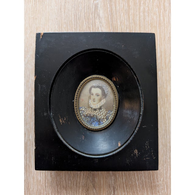 Mid 20th Century Portrait Miniatures of Noble Ladies in Ebonized Frames - Set of 2 For Sale - Image 9 of 12