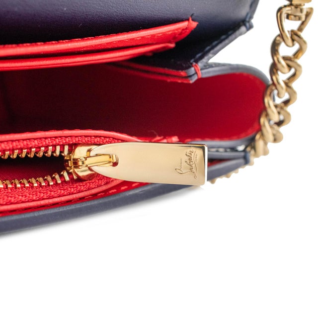 Christian Louboutin Paloma Navy Leather Spike Gold Hardware Crossbody Clutch Bag For Sale - Image 9 of 12