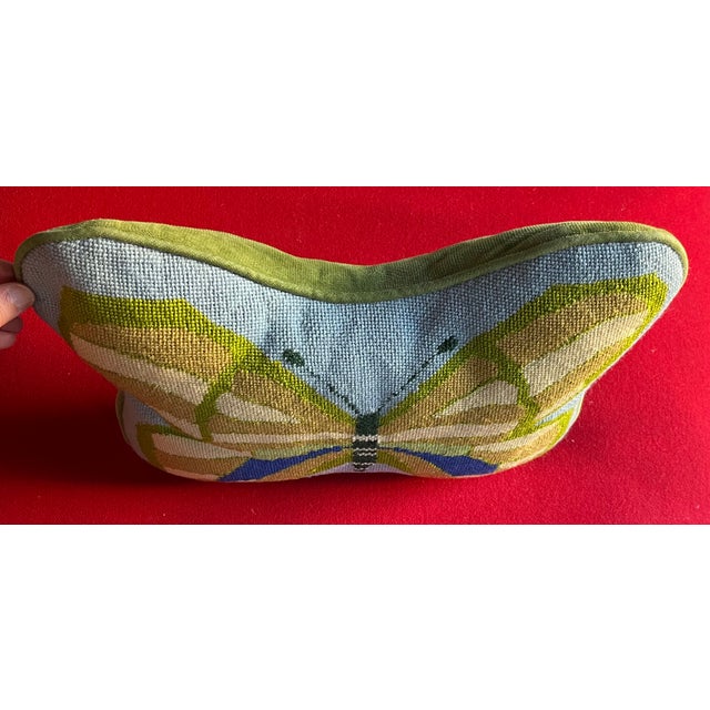 Mid-Century Modern Needlepoint Butterfly Pillow For Sale - Image 4 of 10
