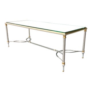 Vintage Maison Jansen Style Steel and Brass Glass Top Coffee Table For Sale