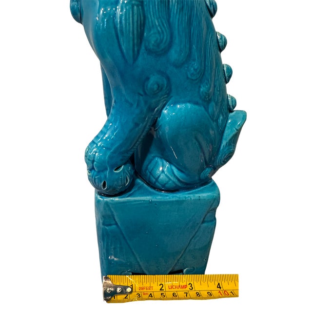 Large MCM Turquoise Glazed Foo Dog Guardian Sculpture For Sale - Image 11 of 12