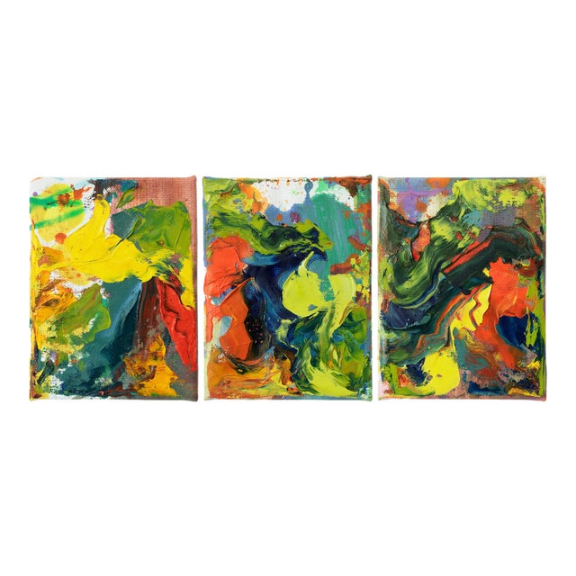 "Yesterday I Was a Rock / Today I Am a Stone / Sitting on the Ground" Original Abstract Oil Painting Triptych by Simon Findlay For Sale