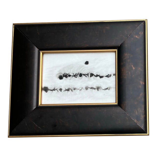 Contemporary Original Abstract Ink Painting Wide Wood Frame For Sale