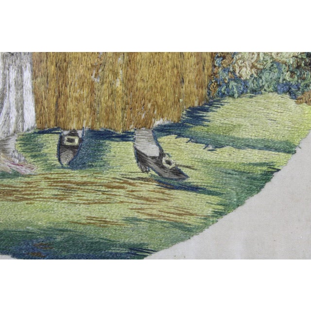 Antique 19th Century Embroidered Silk French Pastoral Provincial Scene Woman Child Stumpwork For Sale - Image 6 of 11