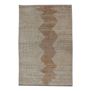 Afghan Modern Casual Hand-Woven in Sand, Mustard, Blue and Pink 3'2 X 5'0 For Sale