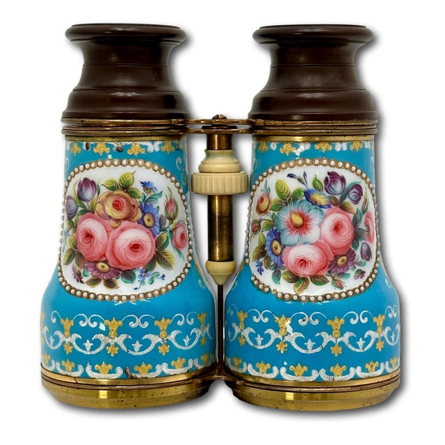 Victorian Outstanding & Very Rare Antique Fancy Ladies French Enamel, Brass & Gutta Percha Binoculars - Circa Mid 19th Century For Sale - Image 3 of 18