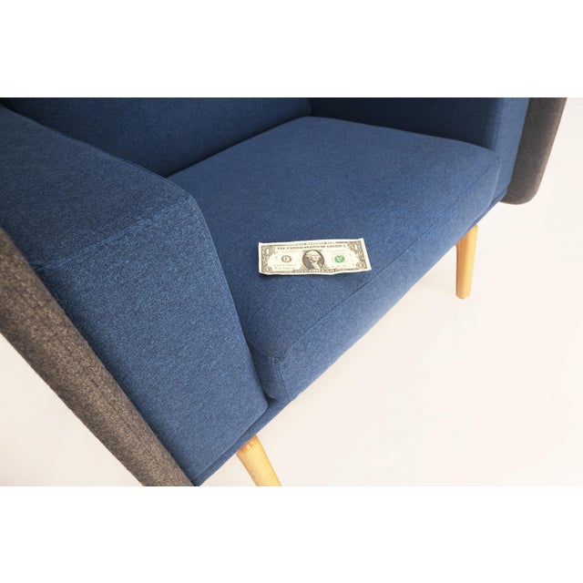 Pair Mid Century Modern Wingback Lounge Chairs Blue Grey Wool Upholstery MINT! For Sale - Image 10 of 18