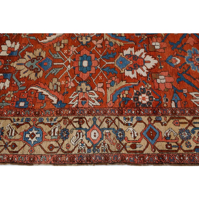1920s Persian Heriz Rug in Blue, Pink, Red, White, and Yellow For Sale - Image 4 of 13