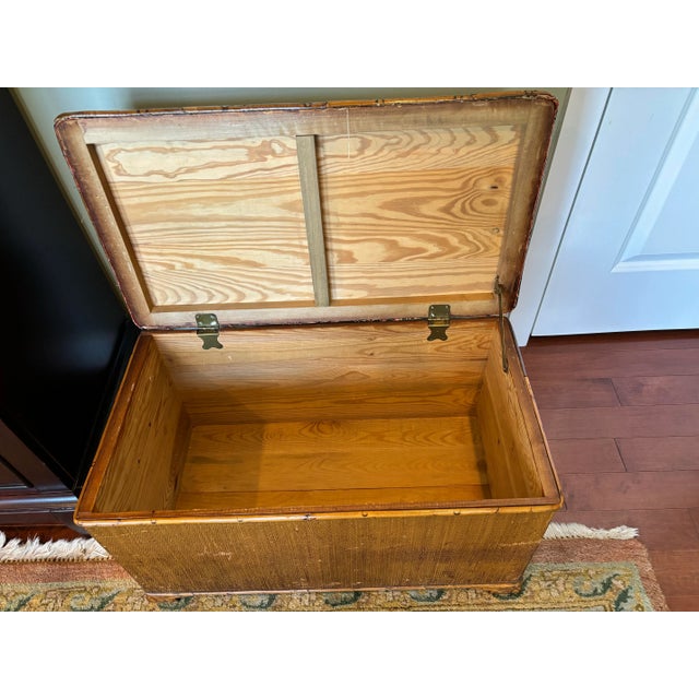 Mid 20th Century Vintage Rattan / Reeded Trunk or Bench With Bamboo Trim and Upholstered Seat For Sale - Image 5 of 8