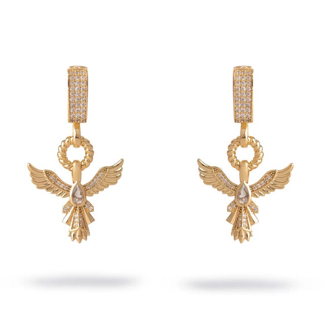Gold Golden Phoenix Drop Earrings, A Pair For Sale - Image 8 of 8