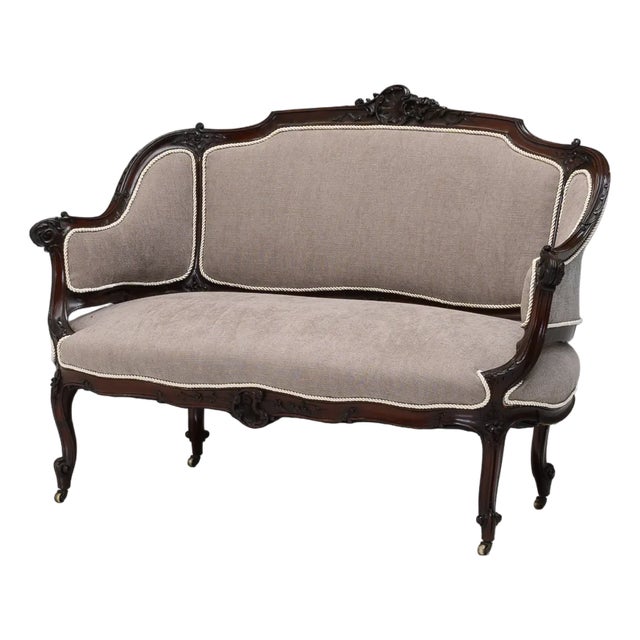 Fabric & Rosewood Sofa, 1890s For Sale