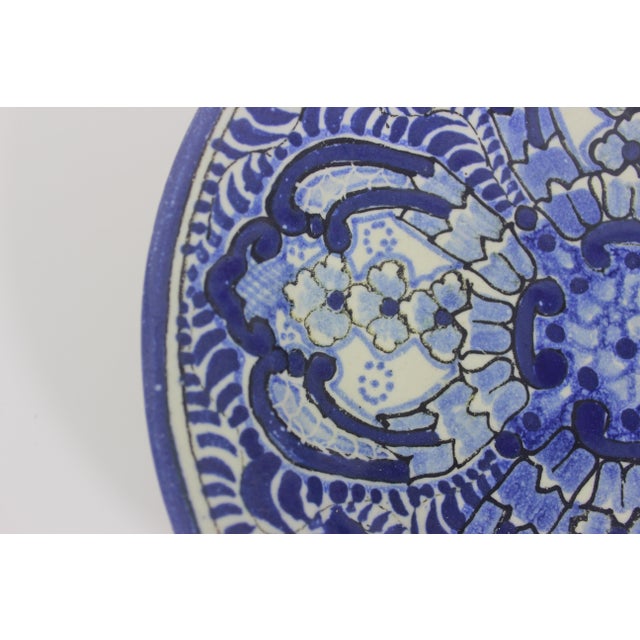 Ceramic Vintage Ysauro Uriarte Puebla Talavera Mexican Folk Art Majolica Pottery Plate Blue and White Hallmark For Sale - Image 7 of 8