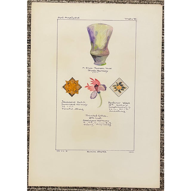 1932 painting on heavy paper by Boston area artist Eunice Starkie detailing decorative arts harmony in a greco roman vase,...