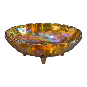 Vintage Oval Footed Iridescent Carnival Glass Fruit Bowl Center Piece