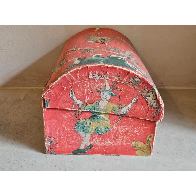 Pink Large 19th Century French Chinoiserie Wallpaper Covered Trousseau Box, 1820 For Sale - Image 8 of 18