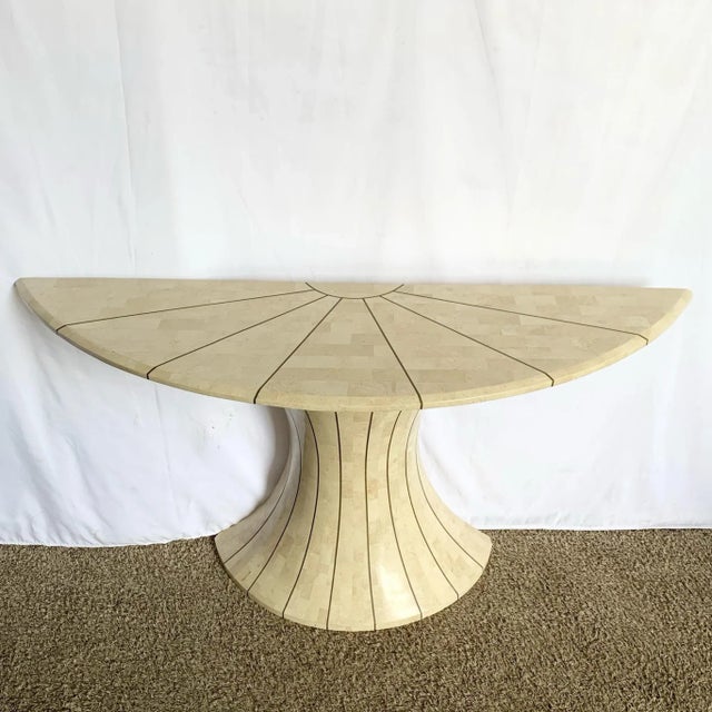 Postmodern Postmodern Maitland Smith Style Demilune Console With Brass Inlay For Sale - Image 3 of 9