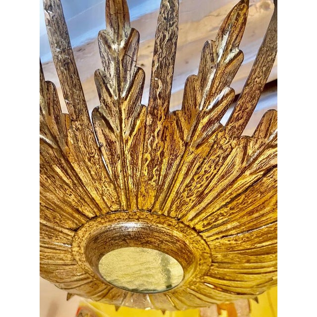 Large Spanish Sunburst Flush Mount in Gilt Metal with Support, 1950 For Sale - Image 3 of 10