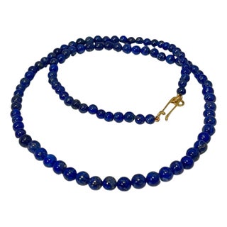 Certified Vintage Lapis Lazuli Single Strand Necklace 14 Kt Yellow Hook Clasp For Sale