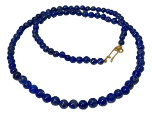 Certified Vintage Lapis Lazuli Single Strand Necklace 14 Kt Yellow Hook Clasp