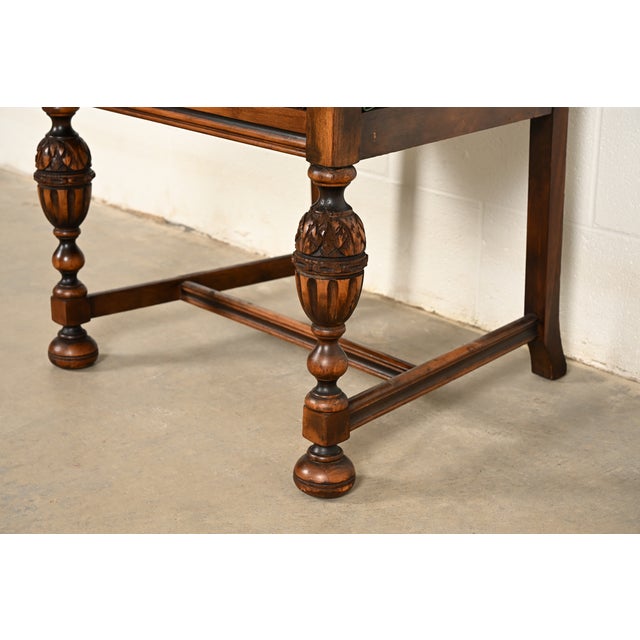 Berkey & Gay Antique English Jacobean Carved Walnut Armchair, Circa 1920s For Sale - Image 10 of 15