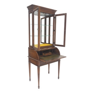 32" Wide & 79" Tall Solid Cherry Cylinder Style Secretary Desk Beveled Glass For Sale