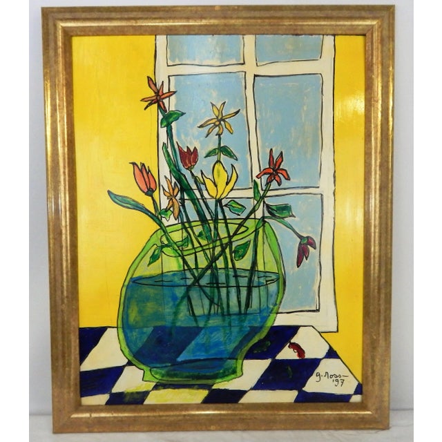 Abstract 1990s Modern Yellow Floral Still Life Oil Painting by G. Ross, Framed For Sale - Image 3 of 13