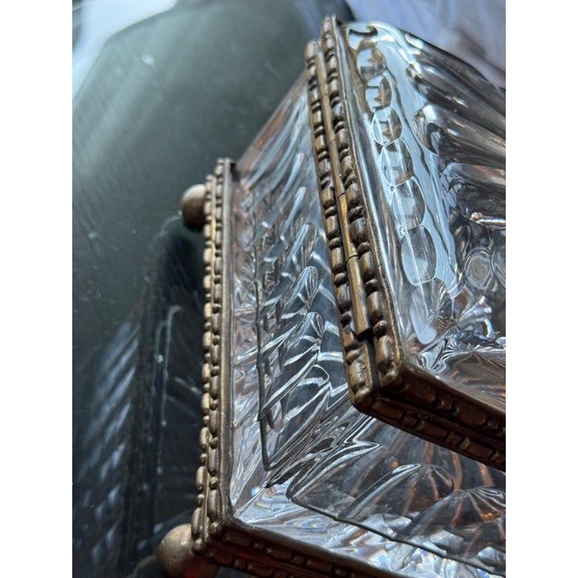 Modern Late 20th Century Magnificent Heavy Footed Cut Crystal/Glass Square Jewelry Box With Brass/Bronze Mount 7.25"x 7.25"x5" For Sale - Image 3 of 10