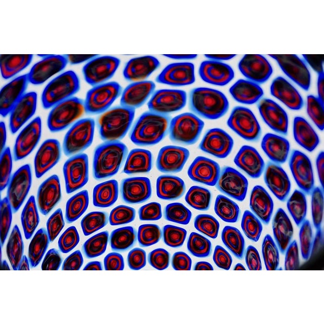 Murano Glass Vase with Floating Murrine Mosaic in Blue and Red, 1980s For Sale - Image 9 of 18