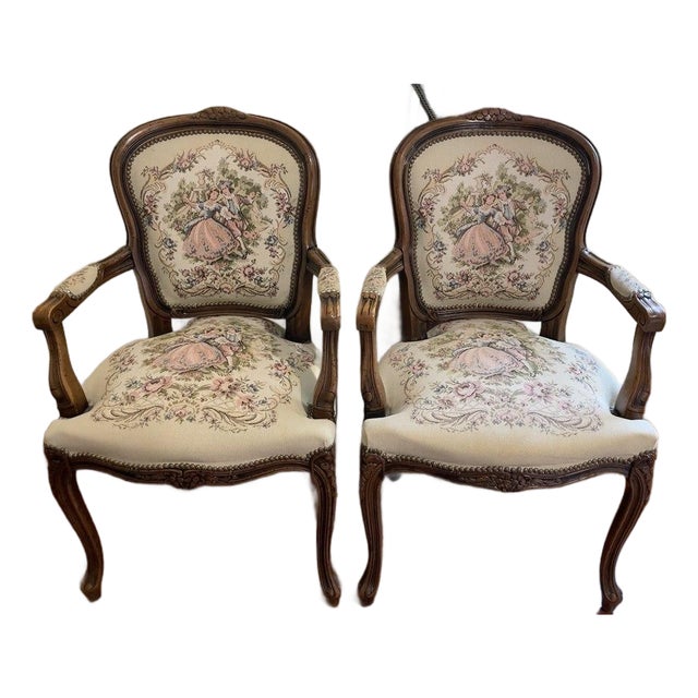 20 Century Chateau d'Ax Louis XV Tapestry Armchair For Sale