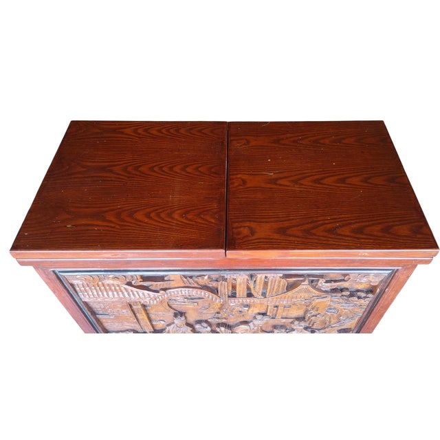 Asian Chinese Hand Carved Dry Bar Folding Flip Top 20th Century For Sale - Image 10 of 16